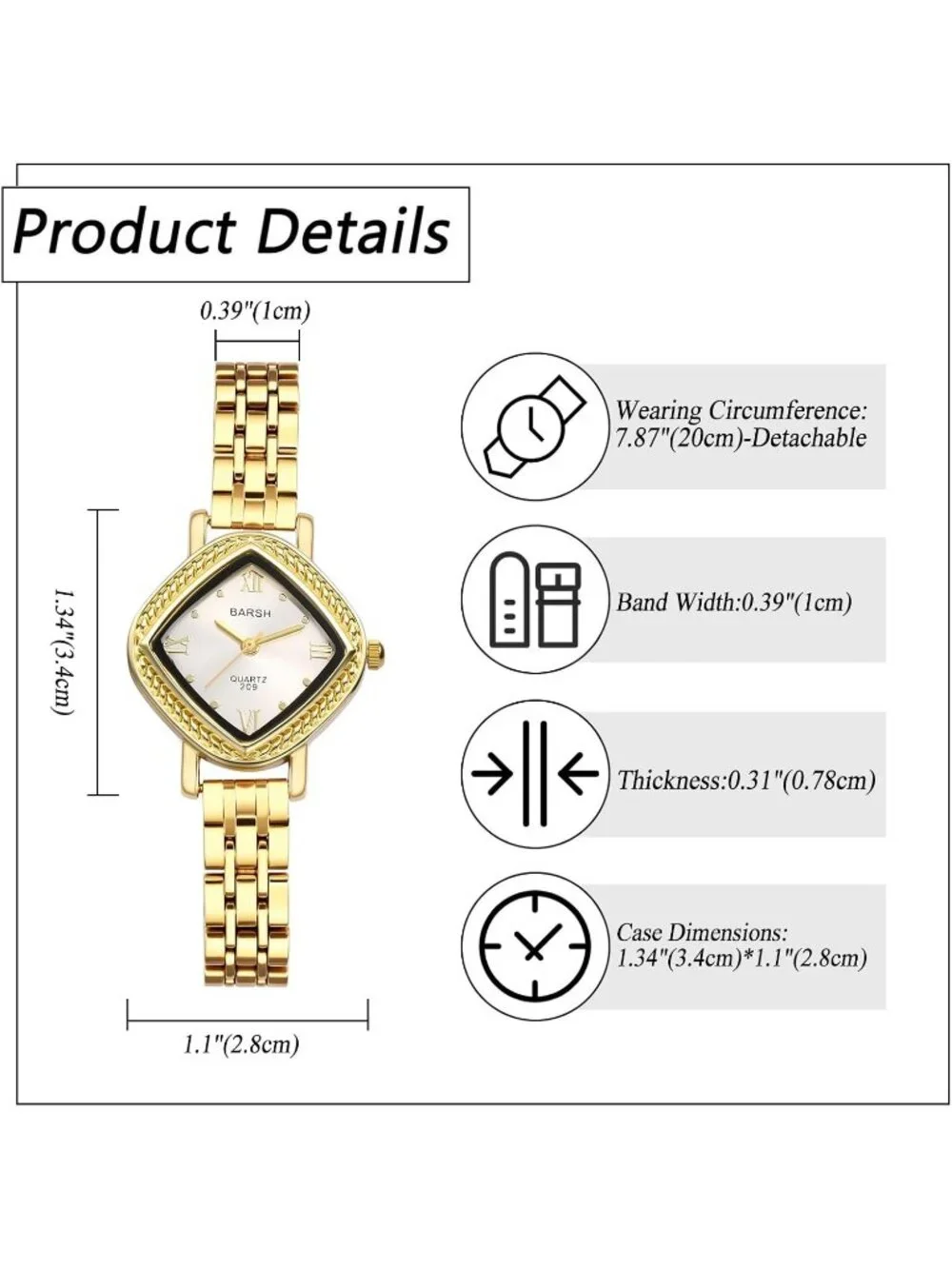 Women’s Gold White Analog Quartz Roman Numerals Stainless Steel Band Wrist Watch